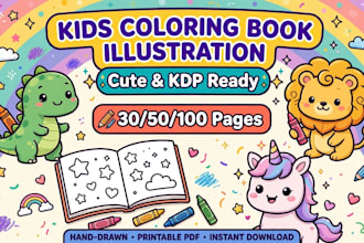 create cute, bold and easy colouring books pages for kids kdp ready