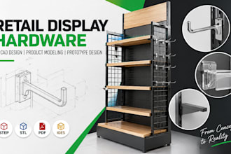 retail display hardware, 3d cad design, product modeling and prototype design