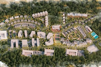 design large scale residential masterplan 3d aerial site plan real estate render