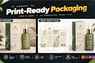 design product packaging, labels, boxes, and bottles with print ready file