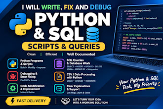write fix and debug python programs and sql queries