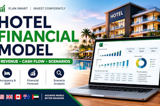 create hotel financial model, revenue projection, cash flow, scenario analysis