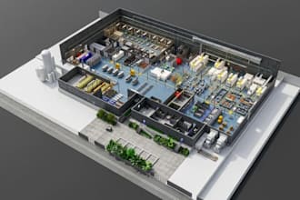 3dindustrial factory layout design,concrete floor plan,interior placement render