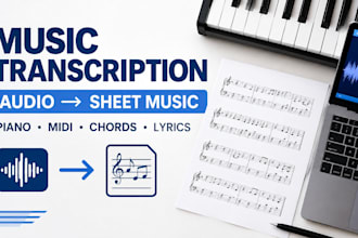 transcribe music, audio to sheet music, piano, midi, chords and lyrics