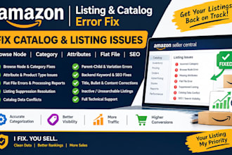 fix amazon browse node category attribute catalog listing flat errors rank SEO