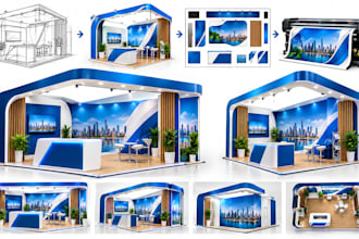 design 3d trade show booth display exhibition stand and print banner
