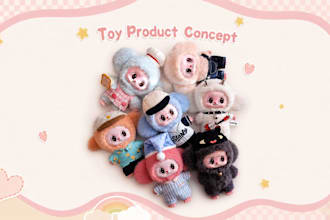 create a detailed toy product concept and reference sheet for your character