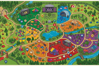 design illustrated 3d isometric map, festival map, wayfinding visitor map