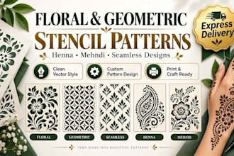 design floral, geometric, seamless, henna, and mehndi stencil patterns
