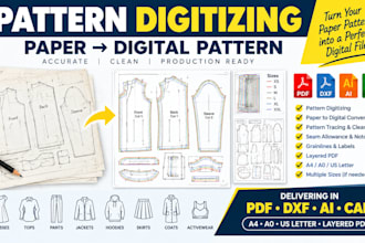 digitize sewing pattern to PDF dxf ai digital cad pattern ready for manufacturer