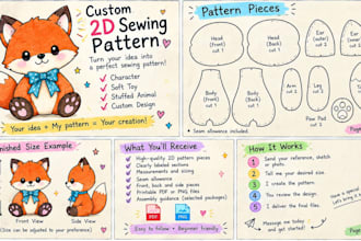 create a custom plush sewing patterns, 2d stuffed and animal patterns