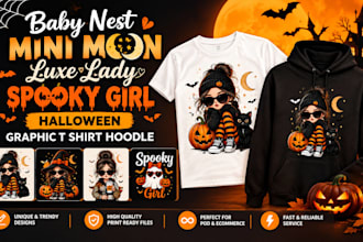 do baby nest mini moon luxe lady spooky girl halloween graphic t shirt hoodle