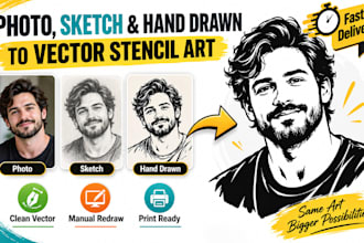 convert photo sketch or hand drawn artwork to vector stencil art