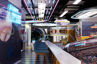 design a family entertainment center, indoor playground and kids activity space