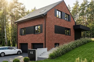 cgi 3d standalone building,external brick facade,panel roofing,midrise design