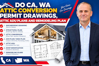 do wa and ca attic conversion permit drawing, attic adu plan and remodeling plan