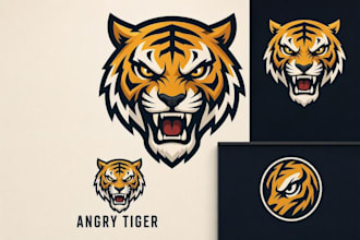 design angry tiger head logo for esport, twitch and youtube gaming clan