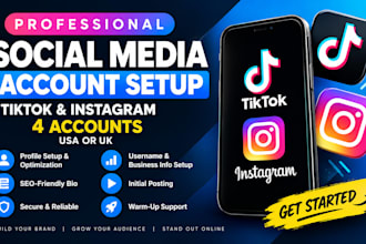 create USA tiktok, usa instagram account with warm up