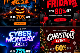 design black friday sales cyber monday christmas halloween event flyers