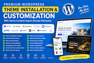 do wordpress theme installation customization and demo input on themeforest