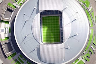 recreate 3d panel soccer field,stadium facility,vr model,seat array,stair height