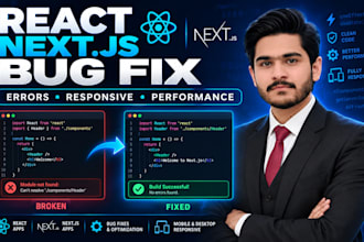 fix react and next js bugs responsive issues and frontend errors