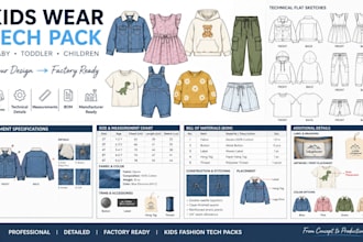 design baby fashion clothing tech pack factory ready kids wear