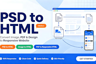 convert psd to html, image to html, pdf to responsive html
