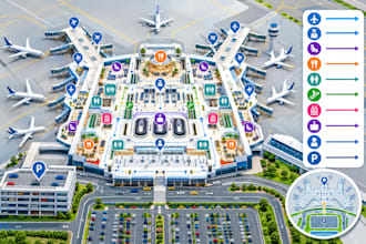 design airport terminal map, indoor navigation map, gate guide and passenger map
