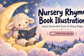 design 2d children nursery rhyme book with hand illustrated cover art