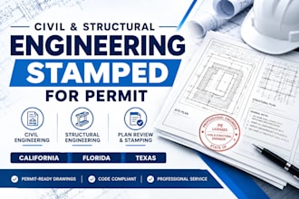do civil structural engineering stamped for california florida texas permit