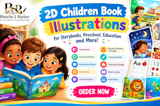 create 2d children book illustrations for storybooks preschool education song