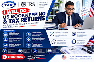 do US bookkeeping, US tax returns forms for personal,llc,s c corporate,1120,1140