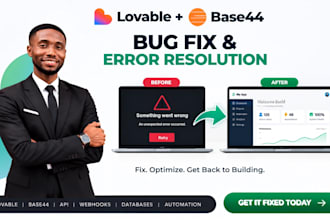 fix lovable, base44 bugs, errors, API and automation issues in 1hr