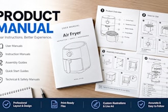 design product manual, instruction manual, user guide and technical guide