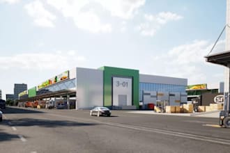 sketchup industrial warehouse exterior, manufacturing facility, logistic layout