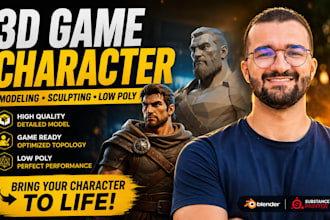 do 3d game character, 3d character modeling, 3d sculpting and low poly 3d model