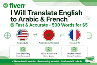 translate english to arabic and french accurately