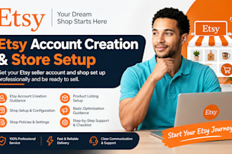help you create your etsy account and setup you seller shop