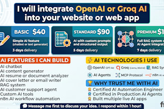 integrate openai or groq ai into your website or web app