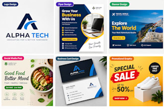 design professional logo, social media graphics, flyers, and banners