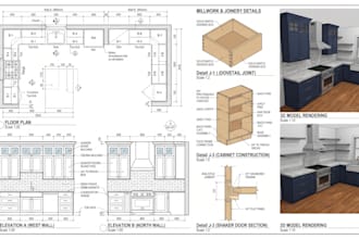 do kitchen cabinet shop drawings, millwork, joinery drawing and 3d models