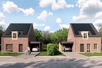 redesign detached brick home, belgian suburban villa, single family gable house