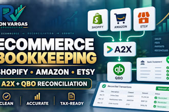 do ecommerce bookkeeping reconciliation for shopify amazon etsy using a2x in qbo