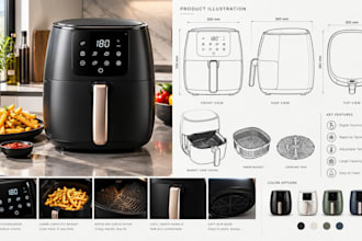 draw product illustration, vector line art, technical drawing and sketch