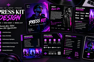 music press kit design, epk speaker one sheet, dj press kit, artist press kit