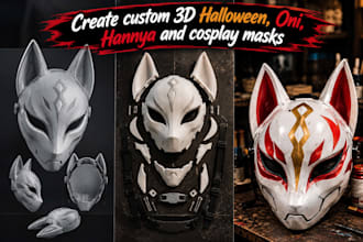 create custom 3d halloween, oni, hnnaya and cosplay mask