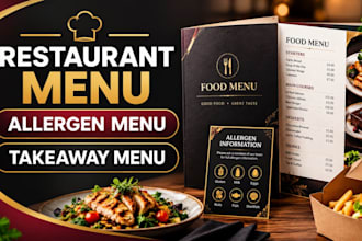 design UK restaurant menu, food menu, allergen menu, digital and takeaway menu