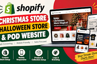 design christmas shopify store hollowen store pod websites for christmas