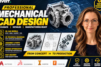 do 3d cad design, mechanical design and product design in solidworks cad expert